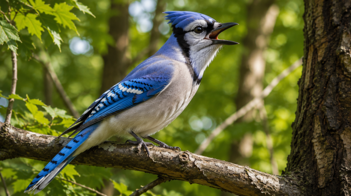 Illustration of a Blue Jay calling from a branch